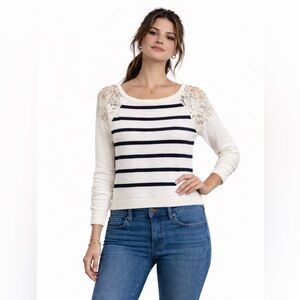 Ann Taylor LOFT lace sweater size small petite colors cream and navy.